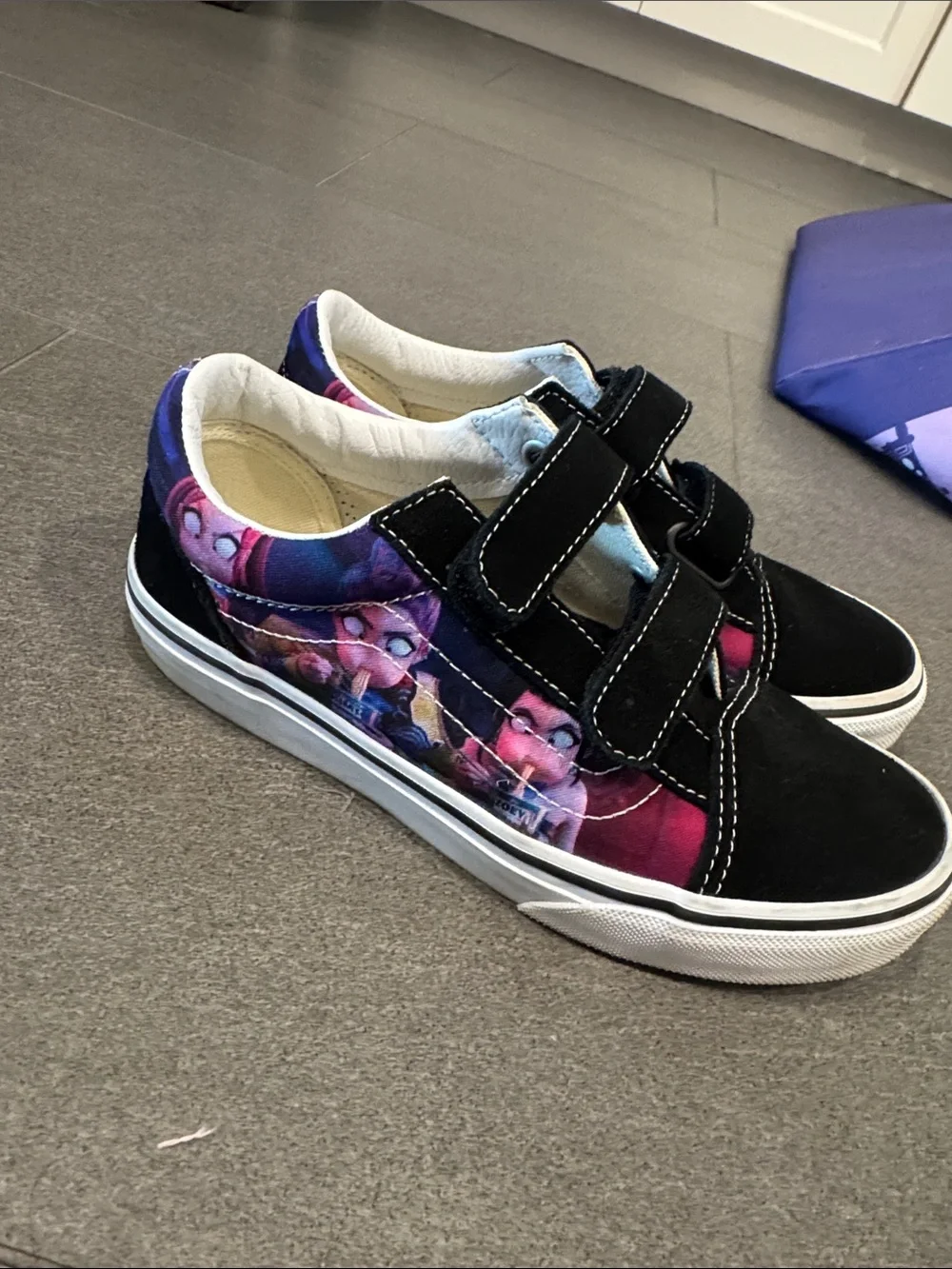 Vans Kids Black Low-Top Sneakers with Purple, Pink and Blue Graphic